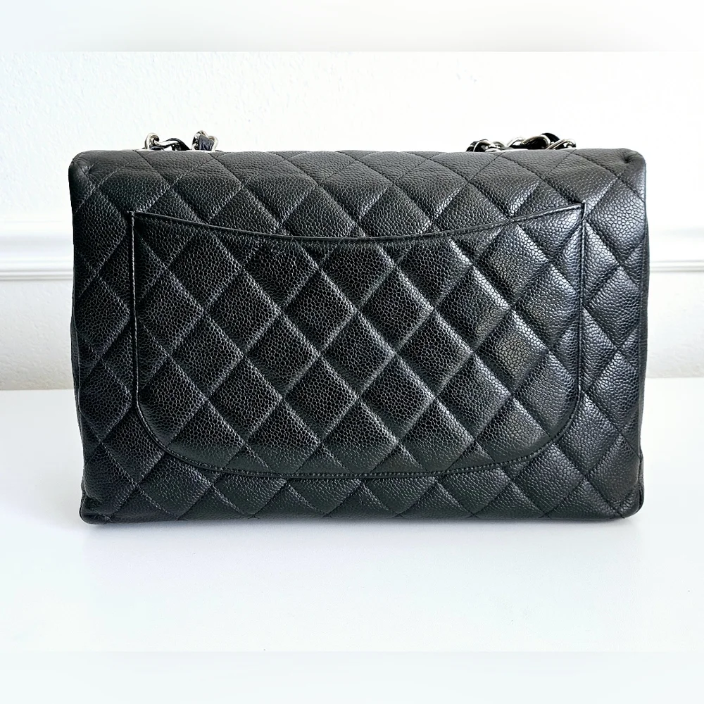 Chanel Black Quilted Caviar Leather Classic Jumbo Single Flap Bag